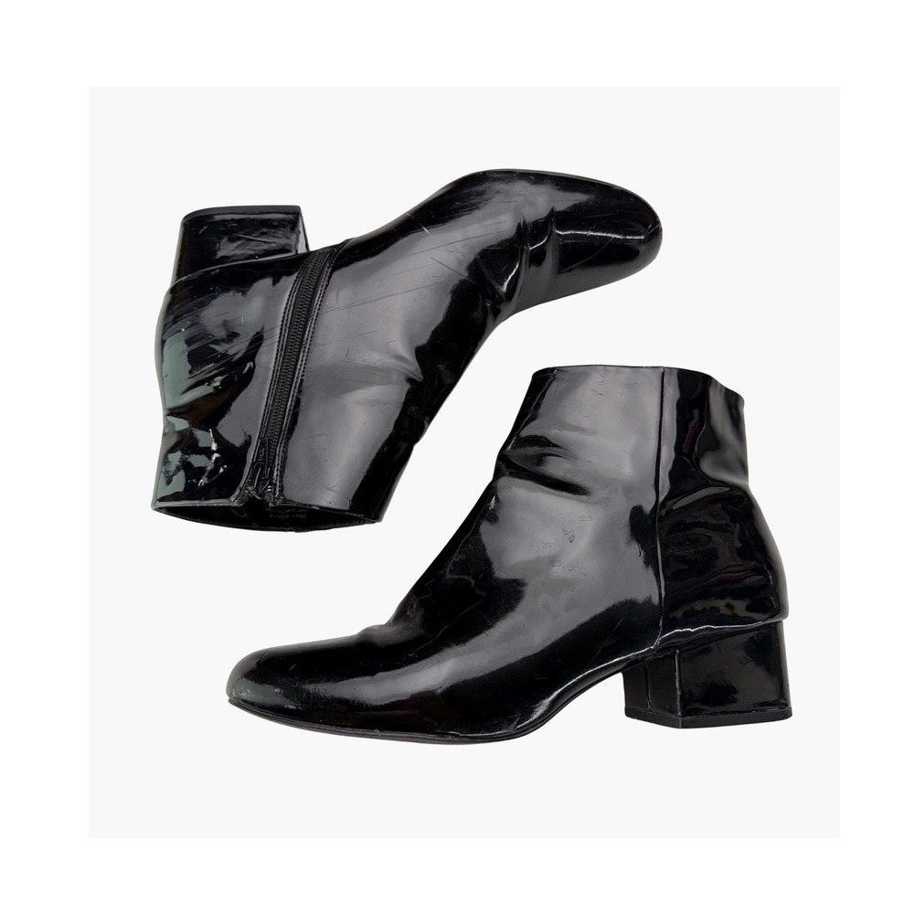 Aldo Black Patent  Ankle Boots Block‎ Heel Side Zipper Matrixcore Witchy Goth 10